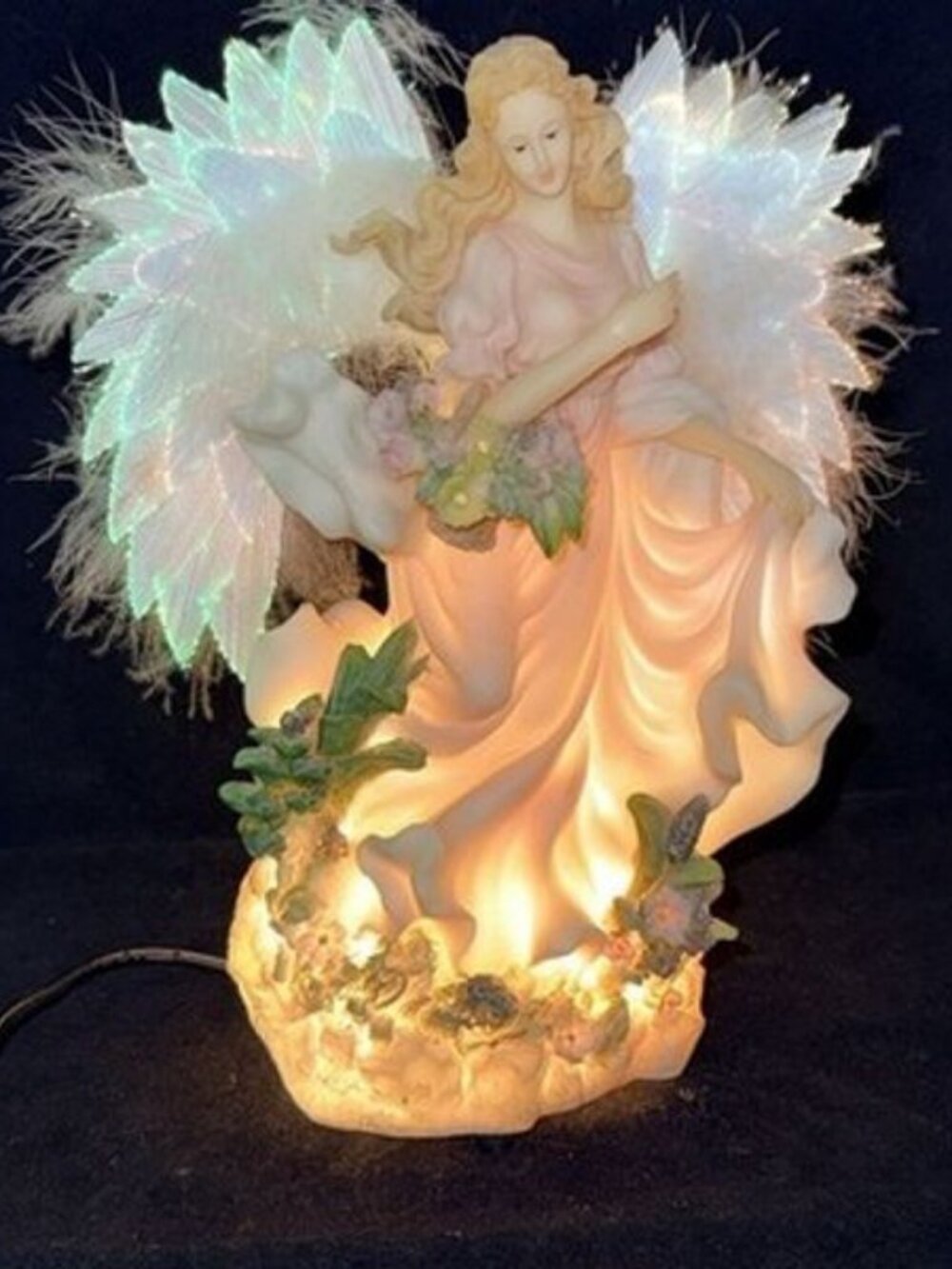 Vintage Fiber Optic Angel Figurine Lighted Color Changing Pastel Wings